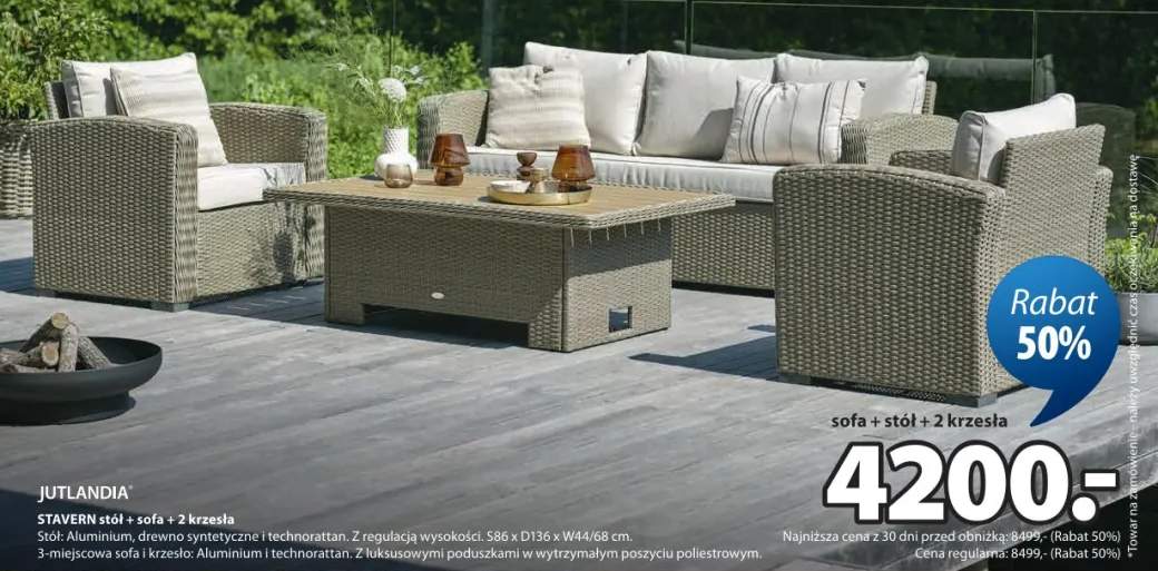 Meble ogrodowe Stavern stół + sofa + 2 krzesła