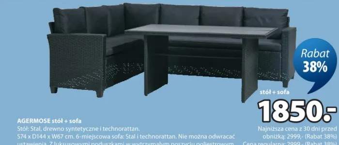 Zestaw mebli ogrodowych Agermose stół + sofa