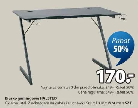 Biurko gamingowe Halsted okleina i stal z uchwytem na kubek i słuchawki