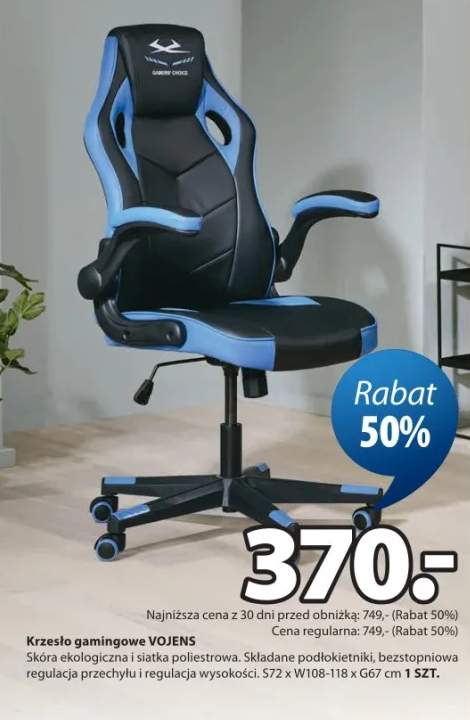 Krzesło gamingowe Vojens skóra ekologiczna i siatka poliestrowa S72 x W108-118 x G67 cm