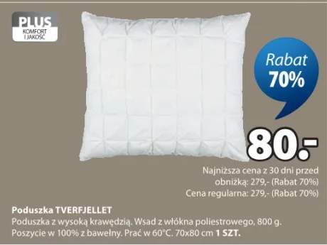 Poduszka Tverfjellet poduszka z wysoką krawędzią wkład z włókna poliestrowego 800g poszycie w 100% z bawełny 60°C 70x80 cm