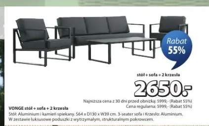 VONGE stół + sofa + 2 krzesła