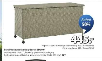 Skrzynia na poduszki ogrodowe YDERUP Stal i technorattan Z ułatwiającą otwieranie pokrywą hydrauliczną, na kółkach, z uchwytem S133xW64xG55cm