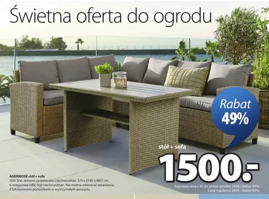 Stół + sofa AGERMOSE S74xD145xW67cm