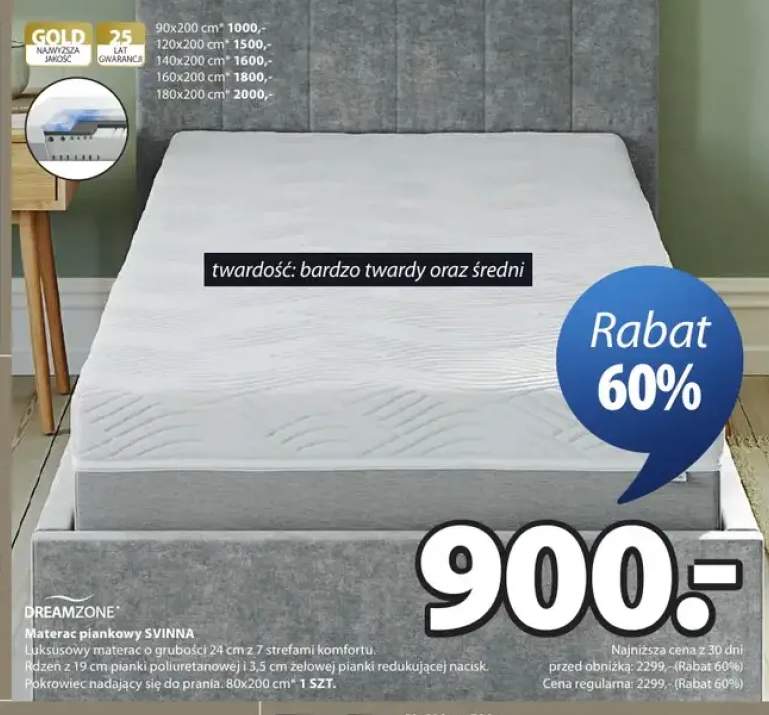 Materac piankowy DREAMZONE SVINNA 80x200cm