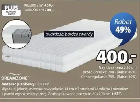 Materac piankowy DREAMZONE LILLELV 80x200cm
