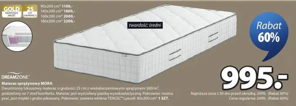 Materac sprężynowy DREAMZONE MORA 80x200cm