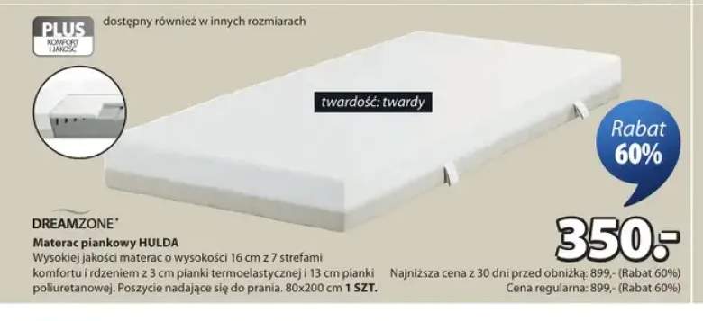 Materac piankowy DREAMZONE HULDA 80x200cm