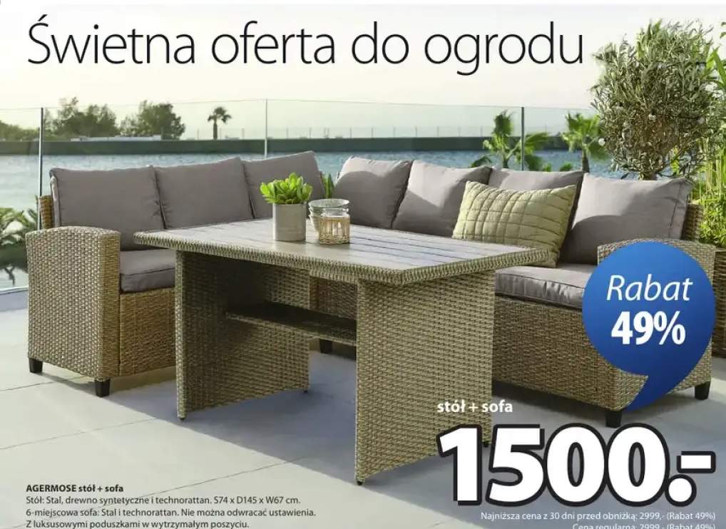 Stół + sofa AGERMOSE S74xD145xW67cm