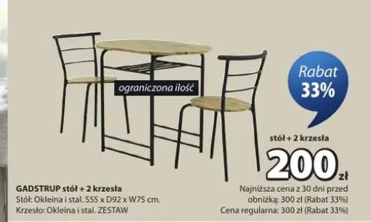 Stół + 2 krzesła GADSTRUP