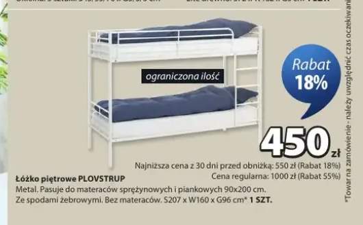 Łóżko piętrowe PLOVSTRUP S207 x W160 x G96cm