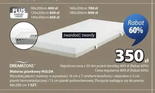 Materac piankowy DREAMZONE HULDA twardy 80x200cm