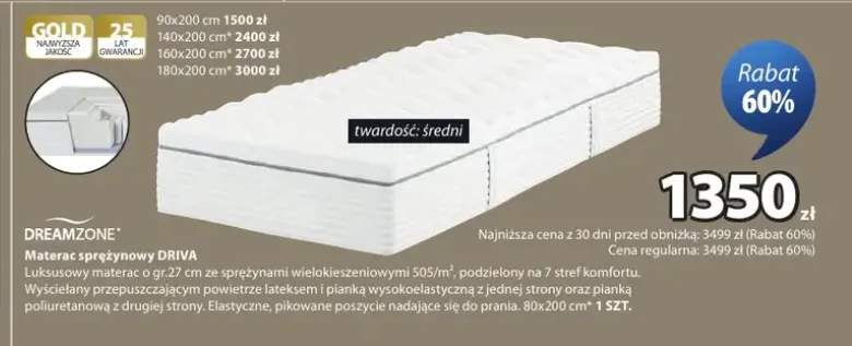 Materac sprężynowy DREAMZONE DRIVA średni 90x200cm