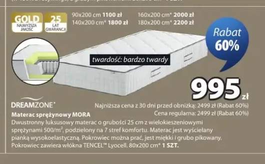 Materac sprężynowy DREAMZONE MORA bardzo twardy 140x200cm
