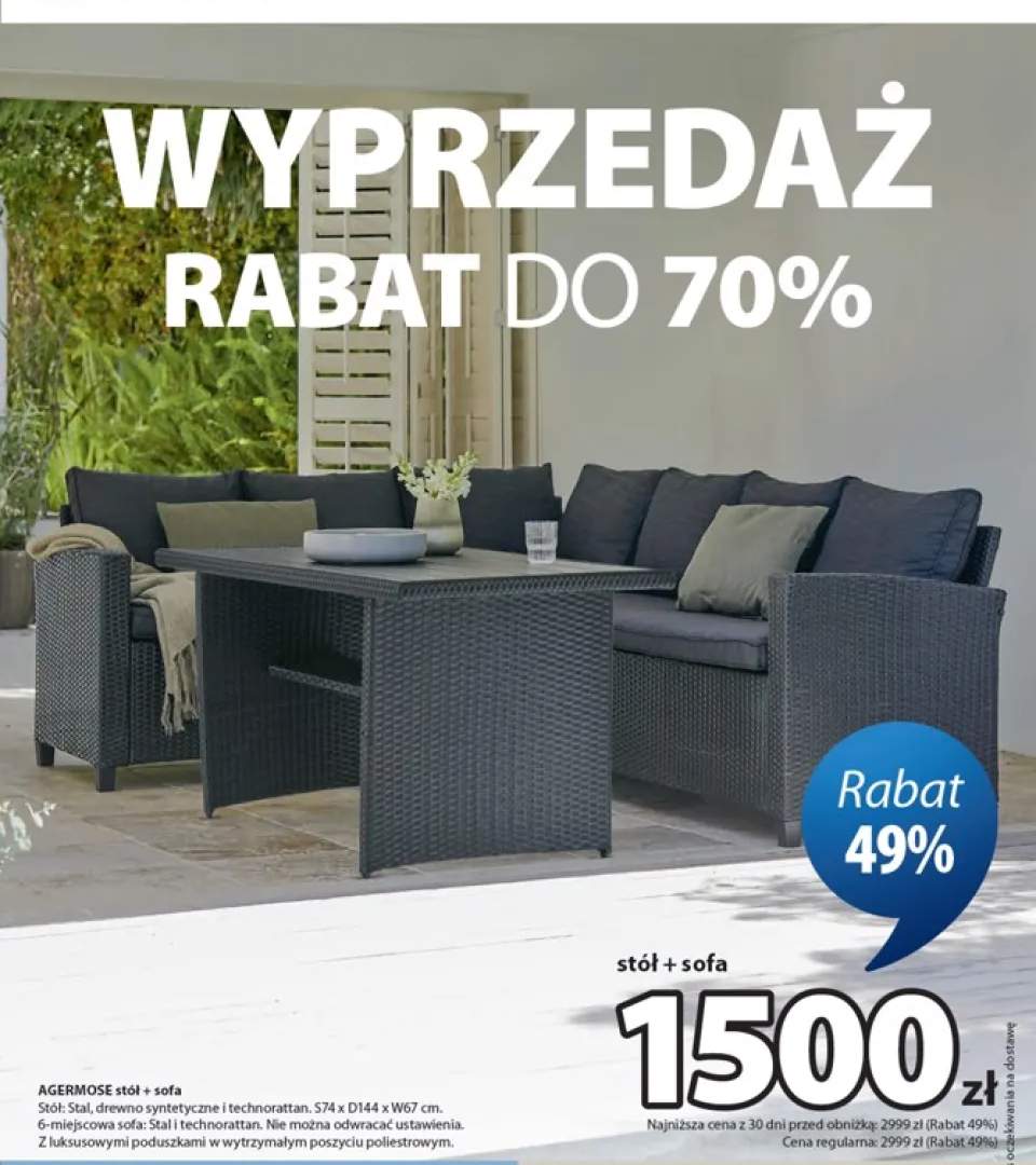 Zestaw mebli ogrodowych stół i sofa JYSK AGERMOSE
