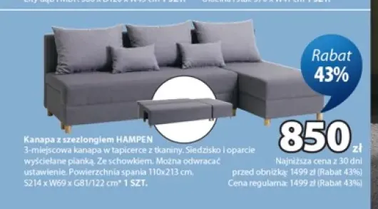 Kanapa z szezlongiem HAMPEN