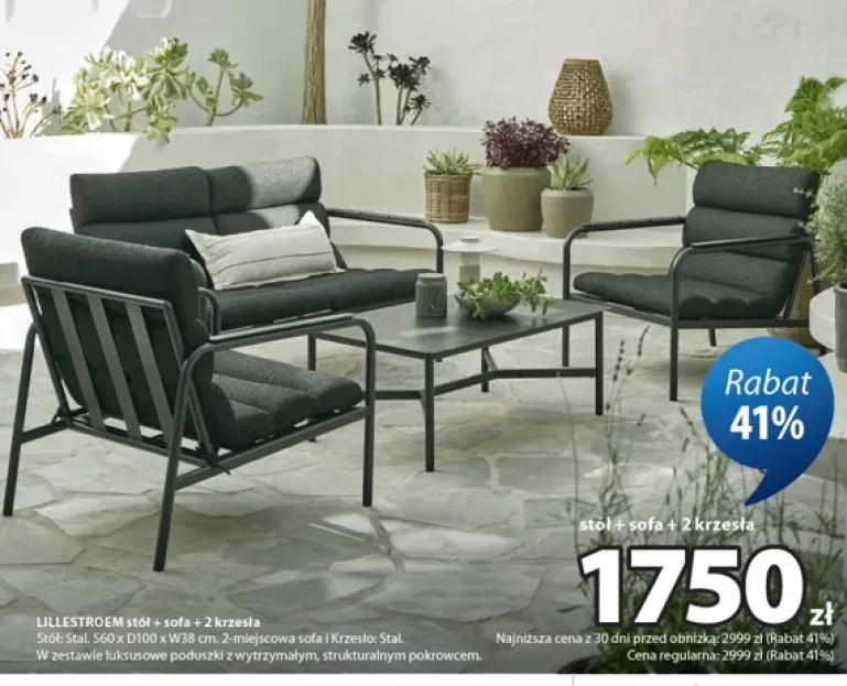 Zestaw mebli ogrodowych Lillestroem stół + sofa + 2 krzesła