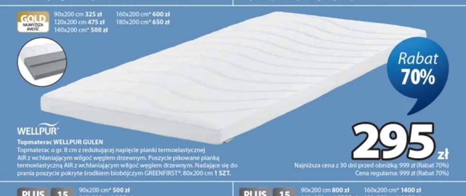 Topmaterac Wellpur Gulen 80x200 cm +5 wariantów