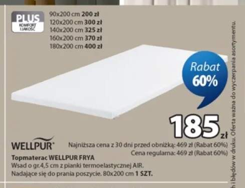 Topmaterac Wellpur Frya 80x200 cm +5 wariantów