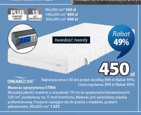 Materac sprężynowy Dreamzone Stria 80x200 cm +3 warianty