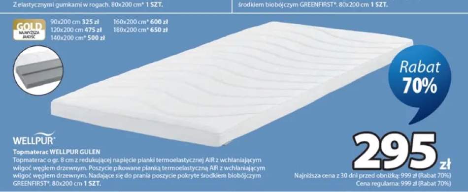 Topmaterac Wellpur Gulen 80x200 cm +5 wariantów
